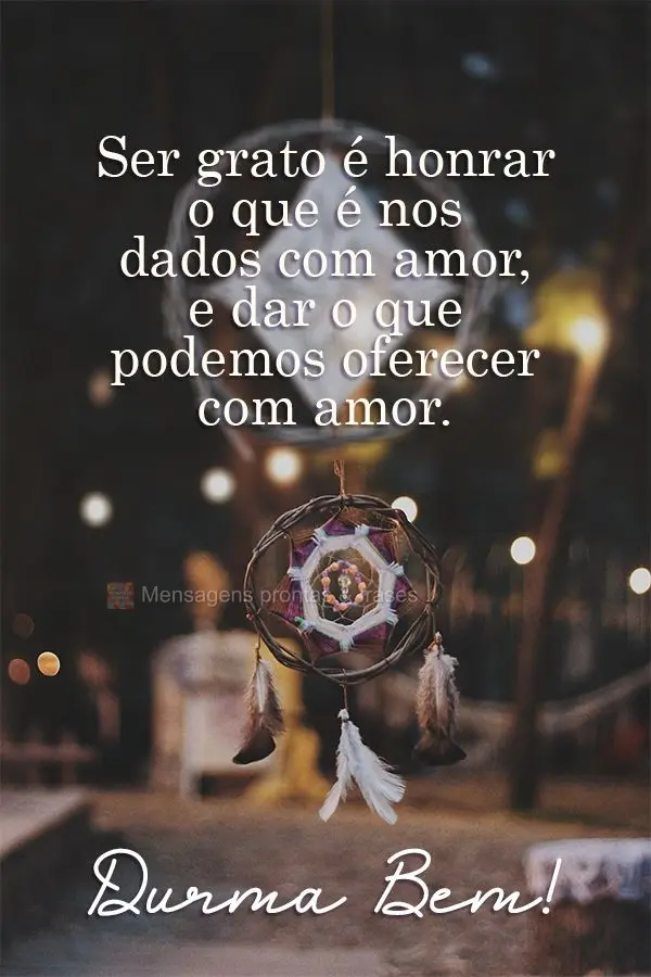 Ser grato é honrar o que é nos dado com amor, e dar o que podemos oferecer com amor. Durma bem!