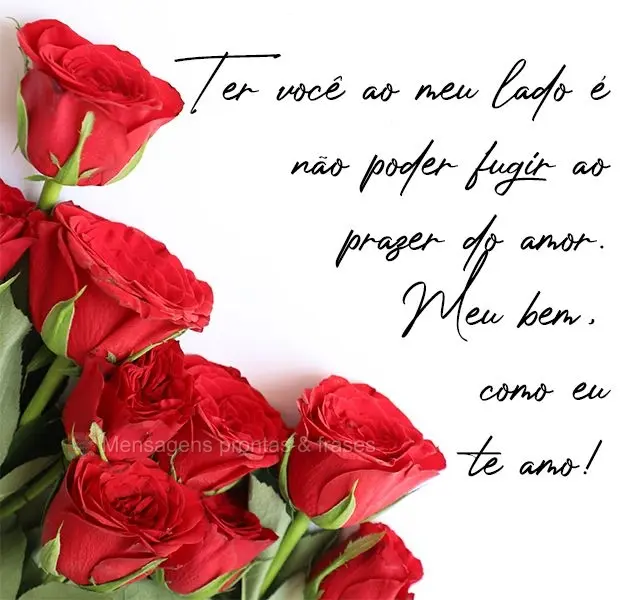 Ter você ao meu lado é não poder fugir ao prazer do amor. Meu bem, como eu te amo!
