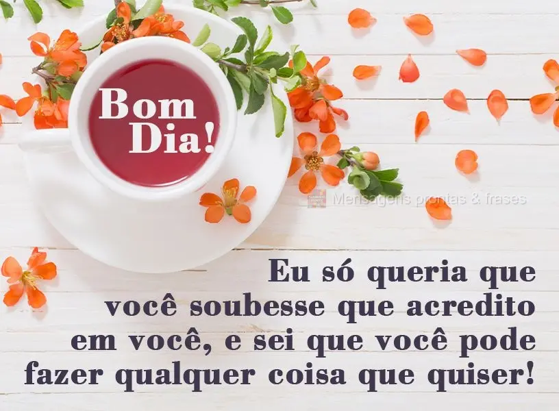 Eu só queria que você soubesse que acredito em você, e sei que você pode fazer qualquer coisa que quiser!
 Bom dia!