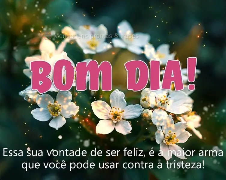 Essa sua vontade de ser feliz, é a maior arma que você pode usar contra a tristeza!
 Bom Dia! 