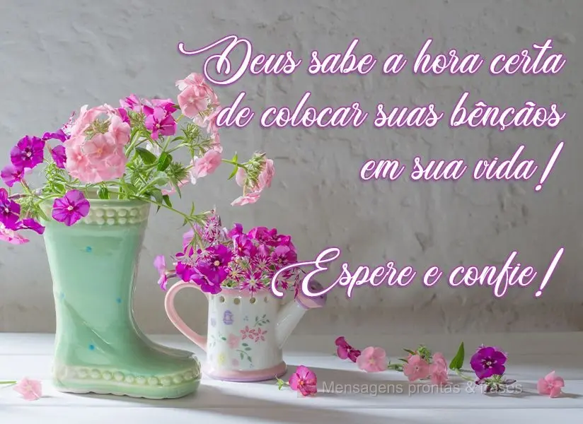 Deus sabe a hora certa de colocar suas bênçãos em sua vida! Espere e confie!
