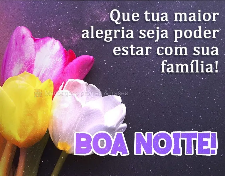Que tua maior alegria seja poder estar com sua família! 
 Boa Noite!