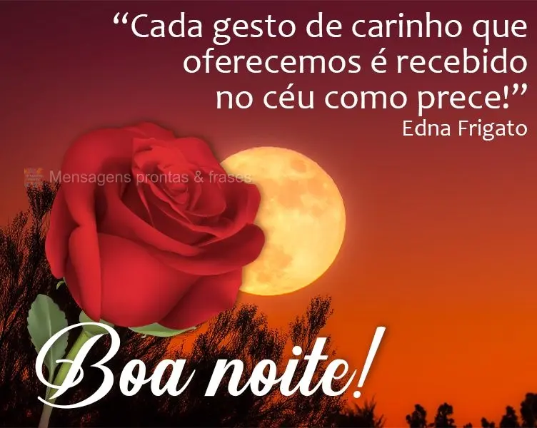 “Cada gesto de carinho que oferecemos é recebido no céu como prece!”  Boa noite!  Edna Frigato