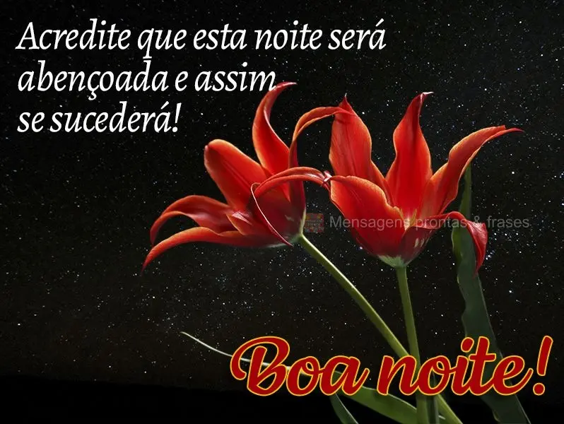 Acredite que esta noite será abençoada e assim se sucederá! Boa noite!