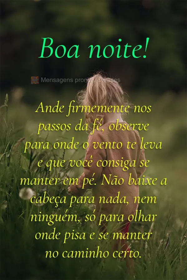 Ande firmemente nos passos da fé, observe para onde o vento te leva e que você consiga se manter em pé. Não abaixe a cabeça para nada, nem ninguém,...