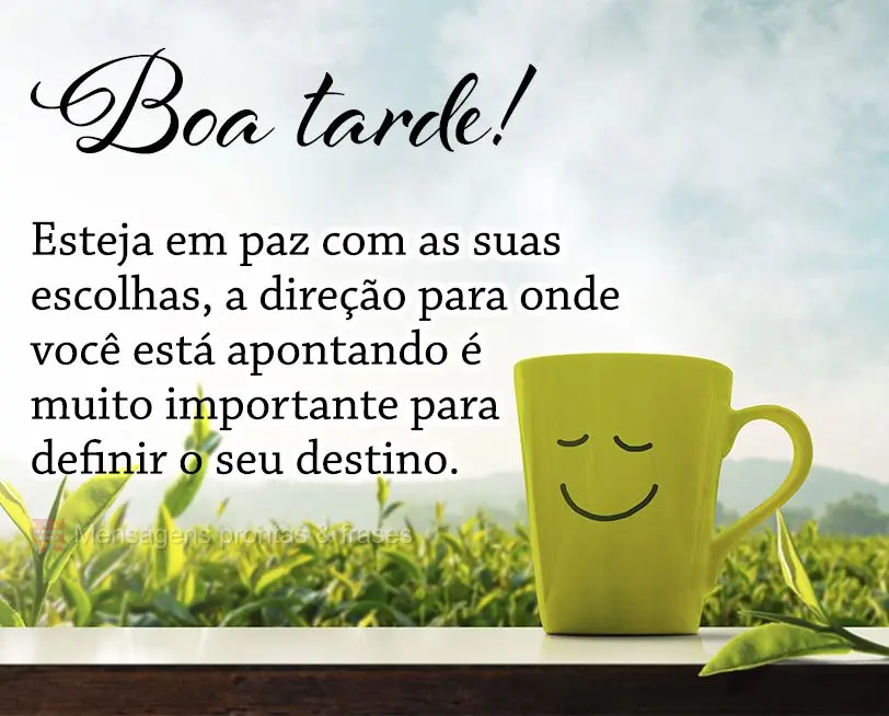 Esteja em paz com as suas escolhas. A direção para onde você está apontando é muito importante para definir o seu destino. Boa tarde!