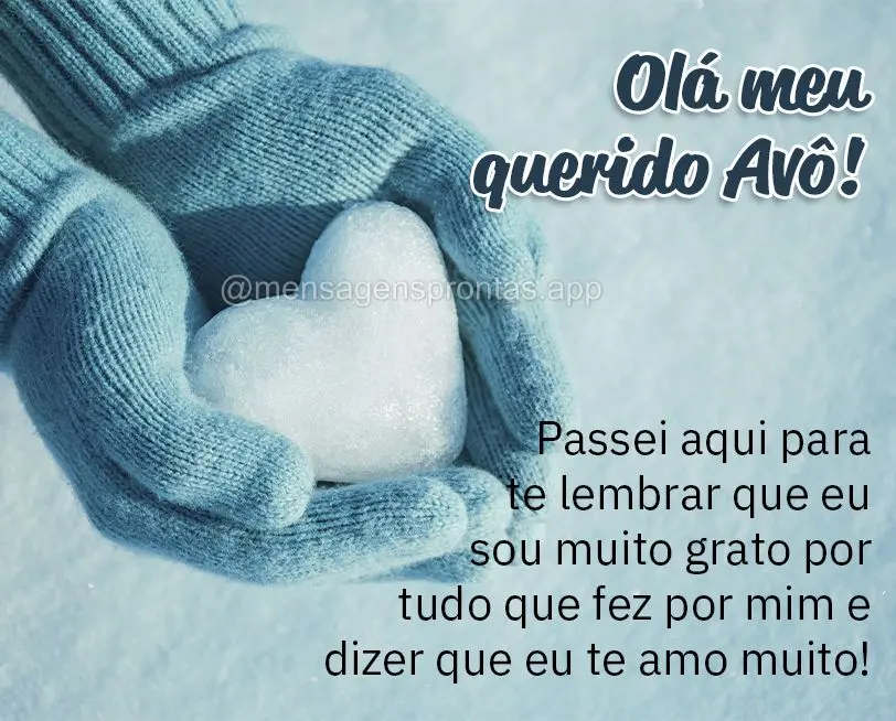 Olá meu querido Avô! Passei aqui para te lembrar que eu sou muito grato por tudo que fez por mim e dizer que eu te amo muito!