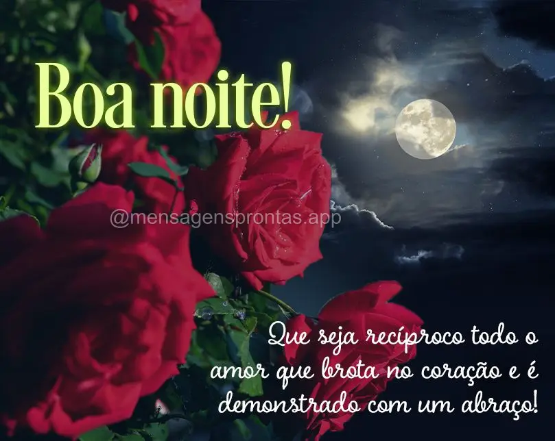 Que seja recíproco todo amor que brota no coração e é demonstrado com um abraço!  Boa noite!