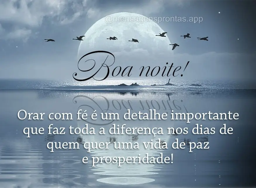 Orar com fé é um detalhe importante que faz toda a diferença nos dias de quem quer uma vida de paz e prosperidade! Boa noite!