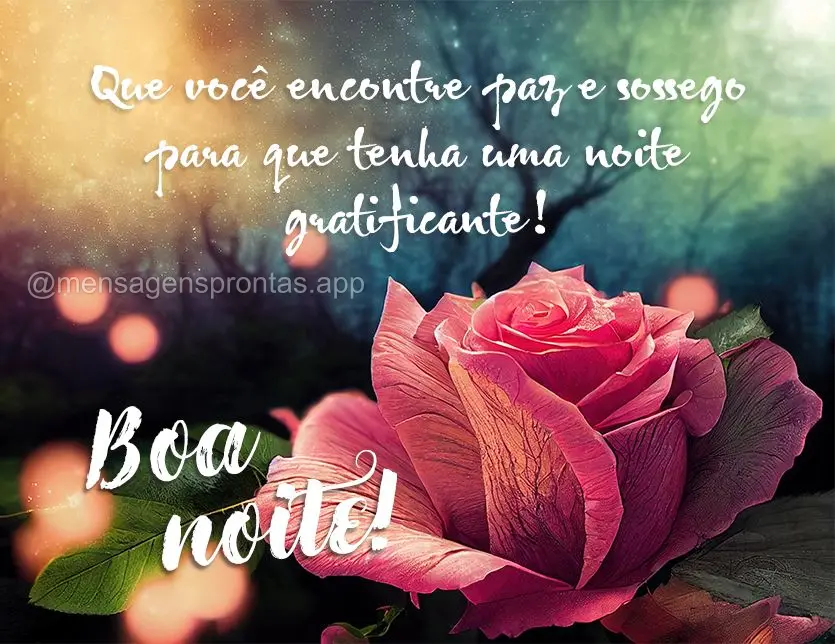 Que você encontre paz e sossego para que tenha uma noite gratificante!  Boa noite!