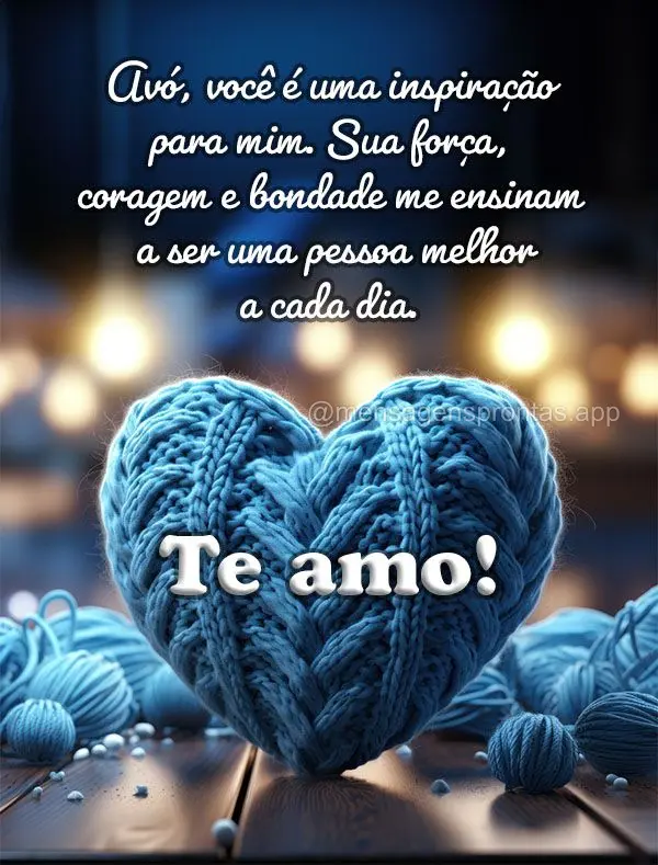 Avó, você é uma inspiração para mim. Sua força, coragem e bondade me ensinam a ser uma pessoa melhor a cada dia. Te amo!