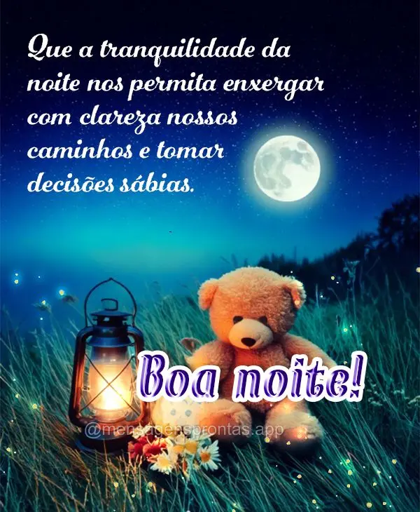 Que a tranquilidade da noite nos permita enxergar com clareza nossos caminhos e tomar decisões sábias. Boa noite!