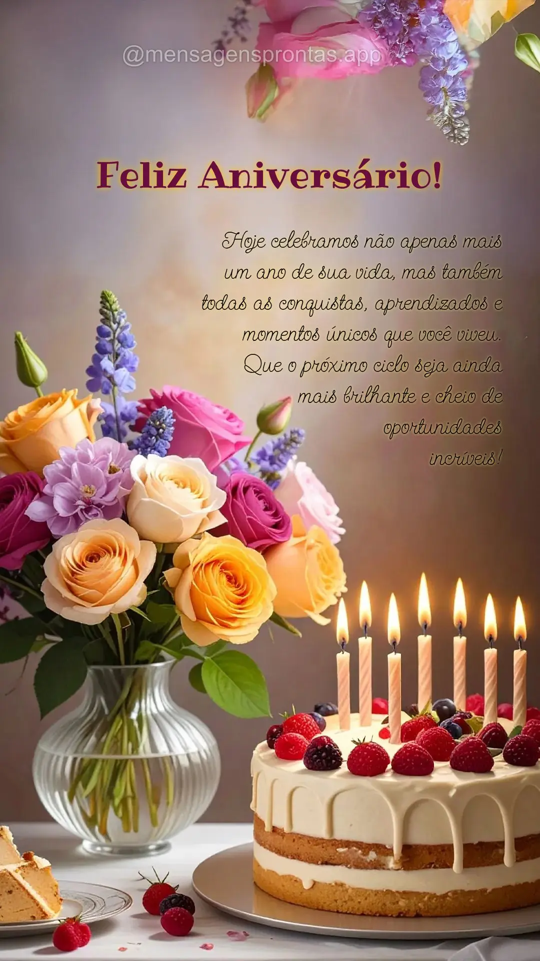 Hoje celebramos não apenas mais 
um ano de sua vida, mas também 
todas as conquistas, aprendizados e momentos únicos que você viveu. 
Que o próxi...