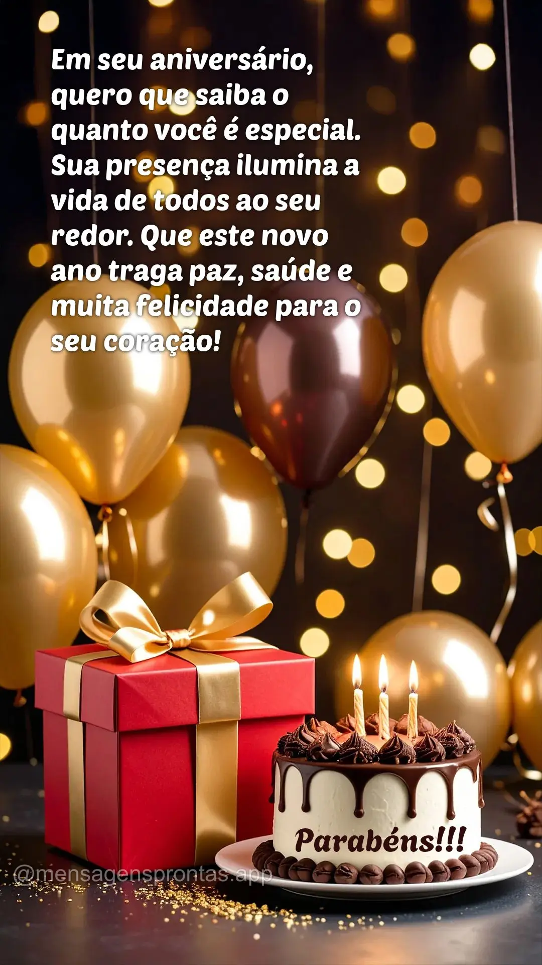 Em seu aniversário, quero que saiba o quanto você é especial. Sua presença ilumina a vida de todos ao seu redor. Que este novo ano traga paz, saúde ...