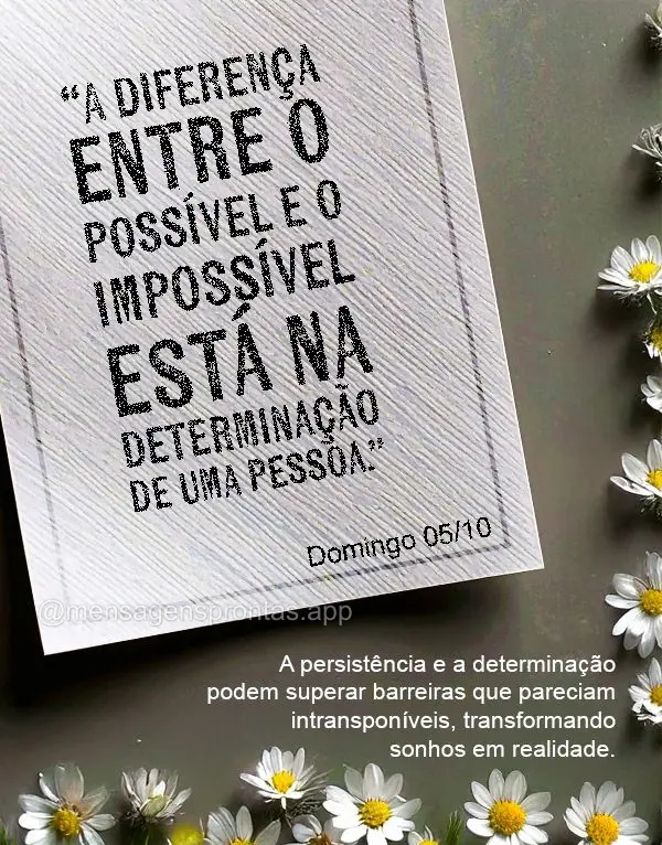 "A diferença entre o possível e o impossível está na determinação de uma pessoa."
A persistência e a determinação podem superar barreiras que p...