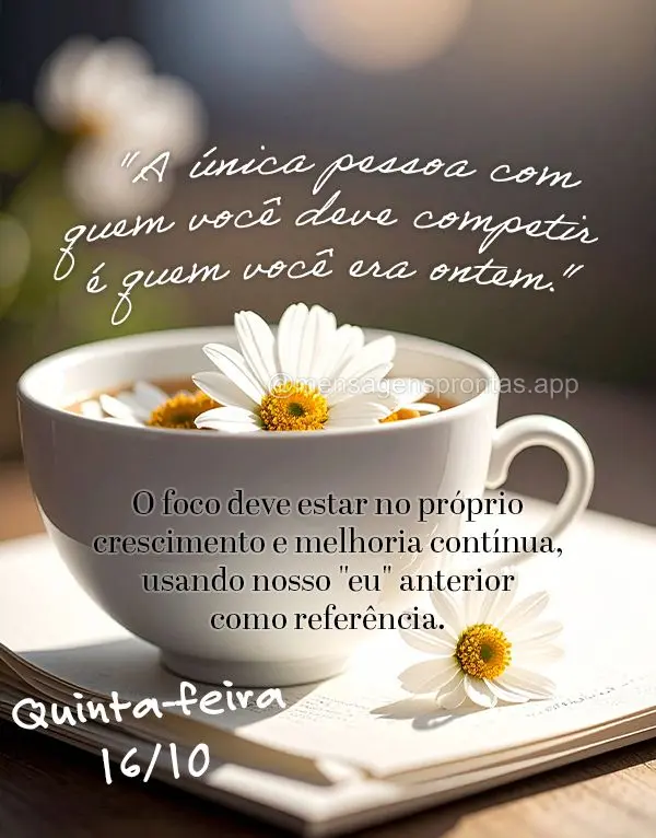 "A única pessoa com quem você deve competir é quem você era ontem."
O foco deve estar no próprio crescimento e melhoria contínua, usando nosso "eu...