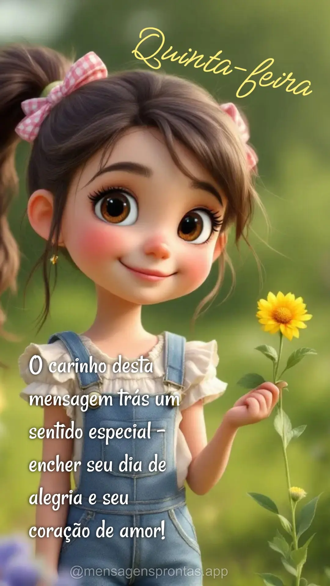 O carinho desta mensagem trás um sentido especial - encher seu dia de alegria e seu coração de amor! Quinta-feira