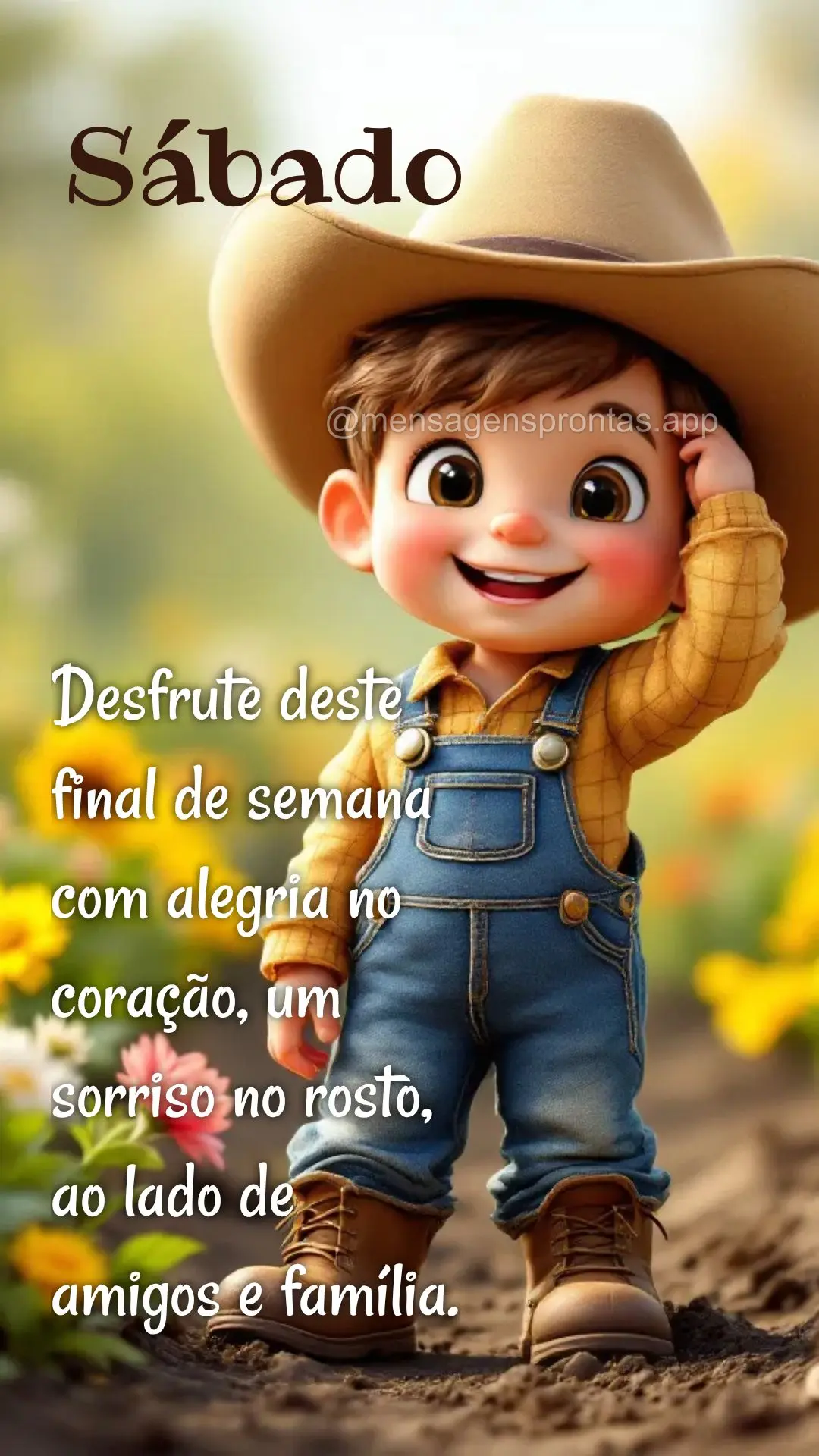 Desfrute deste final de semana com alegria no coração, um sorriso no rosto, ao lado de amigos e família.
 Sábado