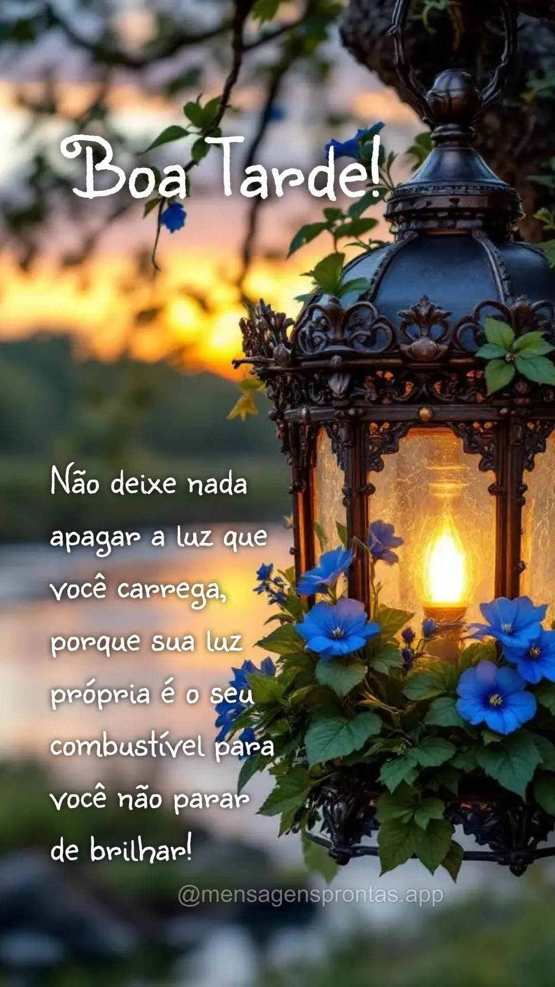 Não deixe nada apagar a luz que você carrega, porque sua luz própria é o seu combustível para você não parar de brilhar! Boa Tarde!