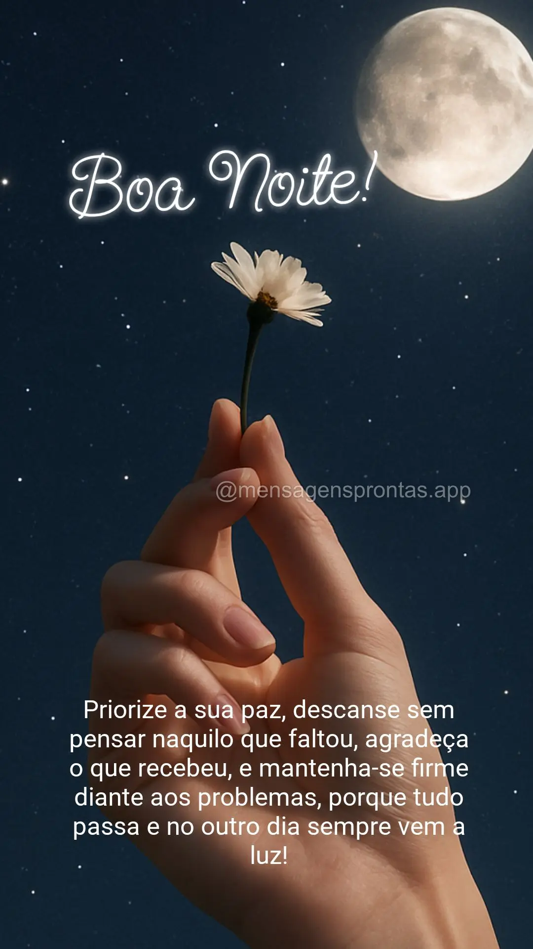 Priorize a sua paz, descanse sem pensar naquilo que faltou, agradeça 
o que recebeu, e mantenha-se firme diante aos problemas, porque tudo passa e no o...